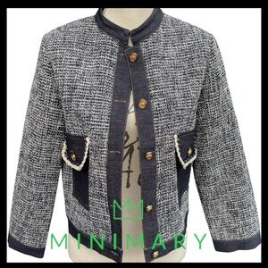 Minimary Navy Blue Tweed/Denim Accents Jacket (S)